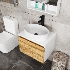 Тумба с раковиной и выпуском (Тумба Bau Dream Blackwood 80, умывальник BAU Nimb 50х36, выпуск клик клак, черный)