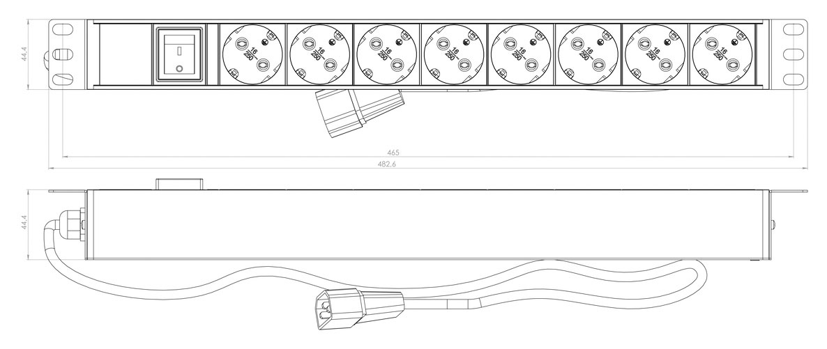 Hyperline SHE19-8SH-S-2.5IEC Блок розеток для 19