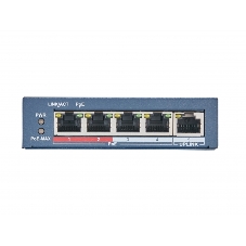 Коммутатор Hikvision DS-3E0105P-E(B) 4 RJ45 100M PoE с грозозащитой 6кВ, 2 порт с высоким приоритетом; 1 Uplink порт 100М Ethernet; бюджет PoE 60Вт; поддержка режима передачи до 250м,10Мб/с, CAT5e; таблица MAC а