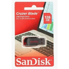 Флешка USB SanDisk Cruzer Blade (SDCZ50-128G-B35), 128Gb, USB 2.0, Type-A, R/W 16/4, черный