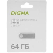 Флешка USB Digma GDRIVE3 (DGFUM064A30SR), 64Gb, USB 3.0, R/W 70/30, серебристый