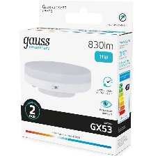 Лампа светодиодная Gauss Elementary 11Вт цок.: GX53 таблетка 220B св. свеч. бел. нейт. Tablet (упак.: 10 шт)