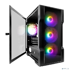 Компьютерный корпус 1STPLAYER TRILOBITE T3-G Black, mATX, TG, 4x 120мм LED fans inc.