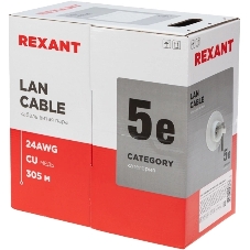 Кабель витая пара Rexant LIGHT U/UTP, cat.5e, ZH нг(А)-HF, 4PR, 24AWG, внутренний, серый, 305 м