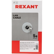 Кабель витая пара Rexant LIGHT U/UTP, cat.5e, ZH нг(А)-HF, 4PR, 24AWG, внутренний, серый, 305 м
