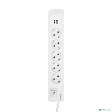 Сетевой фильтр 5 гнезд, 3м, 3х1,5мм², с автовыкл, 2 USB, белый Kranz