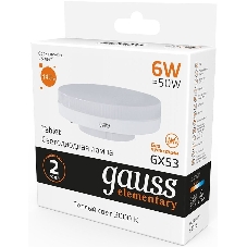 Лампа светодиодная Gauss Elementary GX53 6Вт цок.:GX53 таблетка 220B 2700K св.свеч.бел.теп. (упак.:10шт) (83816)