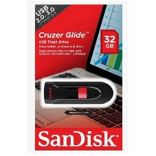 Флешка USB Sandisk CZ60 Cruzer Glide (SDCZ60-032G-B35), 32Gb, USB 2.0, R/W 30/8, черный/красный
