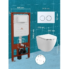 Комплект BAU 6 в 1: усиленная инсталляция BAU IDEAL, унитаз подвесной безободковый вихревой Bau Dream Hurricane3, сиденье дюропласт микролифт, клавиша BAU Round, белый/хром