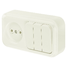Блок (3 выкл. + роз) Bylectrica ОУ серия ПРАЛЕСКА, (3В-РЦ-525 бежевый)
