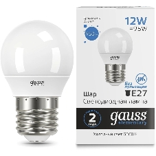 Лампа светодиодная Gauss Elementary 53232 12Вт цок.: E27 шар 220B 6500K св. свеч. бел. хол. (упак.: 10 шт)