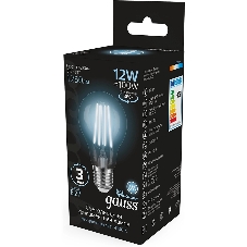 Лампа cветодиодная Gauss Filament А60 12W 1250lm 4100К Е27 LED 1/10/40
