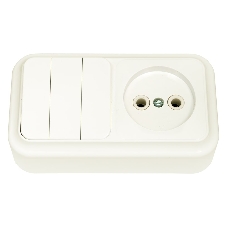 Блок (3 выкл. + роз) Bylectrica ОУ серия ПРАЛЕСКА, (3В-РЦ-525 бежевый)