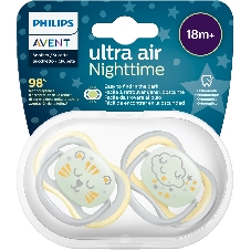 Пустышка для мальчиков Philips Avent ultra air night, с футляром для хранения и стерилизации, 2 шт, 18+ мес