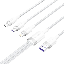 Кабель Vention 3 в 1 USB 2.0 AM/Micro-B, USB-C, Lightning M 1.5м. белый 6A, шт.
