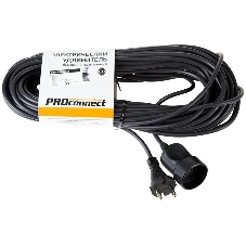 Удлинитель-шнур PROconnect ПВС 2х0.75, 20 м, б/з, 6 А, 1300 Вт, IP20, черный