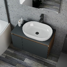 Комплект для ванной, 4 предмета (Тумба подвесная Bau Blackwood 80 графит + Раковина BAU 59х40 + Смеситель высокий Hotel Black, черный, выпуск черный)