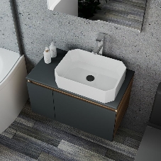 Комплект для ванной, 4 предмета (Тумба подвесная Bau Blackwood 80 графит + Раковина BAU Hotel 51х37 + Смеситель Hotel Still, выпуск черный)