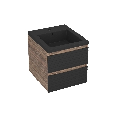Тумба под раковину Bau Stil Loft black brushed, раковина кварцевая BAU Stil 40, черный металлик, смеситель Hotel Black, черный