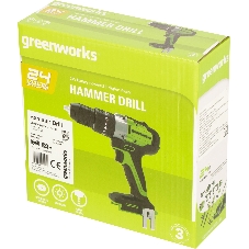 Дрель-шуруповерт GREENWORKS GD24DD60, 24 В, 0 Ач, 60 Нм, бесщеточный, ударный