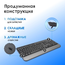 Комплект клавиатура+мышь Oklick S290W беспроводной, USB, 1600 DPI, чёрный