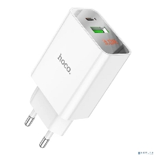 Сетевое зарядное устройство с дисплеем Hoco 18Вт, 3А, QC3.0/PD, 1хUSB, 1хType-C, C100A, белый, коробка