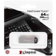 Флешка USB Kingston DataTraveler KYSON (DTKN/64GB), 64Gb, USB 3.2 Gen 1, R/W 200/60, серебристый/черный