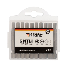 Бита шестигранная Kranz HEX-5х50 мм для шуруповерта (упак 10 шт.)