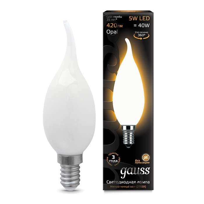 Лампа светодиодная Gauss Filament Свеча на ветру E14 5Вт 2700К OPAL