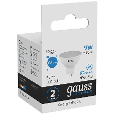 Лампа светодиодная Gauss Elementary MR16 9Вт цок.: GX5.3 спот 220B 6500K св. свеч. белый хол. MR16 (упак.: 10 шт)