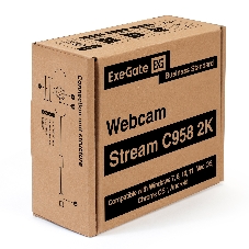 Веб-камера ExeGate Stream C958 2K 2560x1440, 30 кадр/с, USB Type-A, микрофон (шумоподавление), автоматическая фокусировка, шторка приватности, универсальное крепление