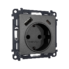 Комплект механизма электрической розетки ALFA Антрацит серый 2USB A+C 20W (быстрая зарядка) с/з QUANT (AP6600, VM160) MA660010