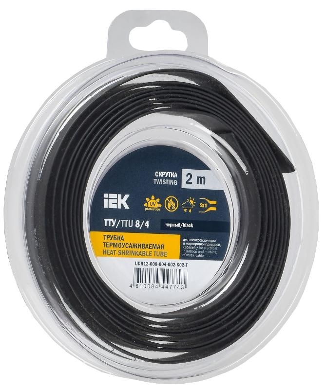 Трубка термоусадочная ТТУ нг-LS 8/4 черный (уп.2м) IEK UDR12-008-004-002-K02-T