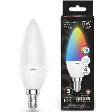Лампа светодиодная Свеча Gauss 6W E14 RGbW+димирование LED 1/10/100