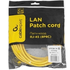 Патч-корд медный UTP Cablexpert PP10-3M/Y cat.5e, 3м, литой, многожильный, желтый