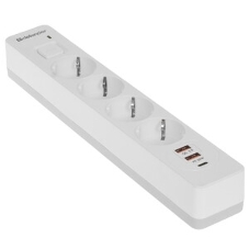 Удлинитель с сетевым фильтром Defender DFS 141, белый, 4розетки, USB+TypeC, 1.5 м.