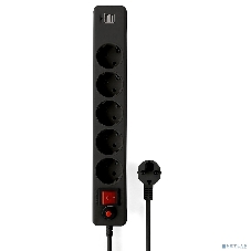 Сетевой фильтр Гарнизон 5 р, 10А, 2xUSB, 1.8 м, ур.защиты 4, черный, пакет