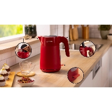 Чайник электрический Bosch TWK2M164 красный, 1.7 л, 2400 Вт, скрытый нагревательный элемент