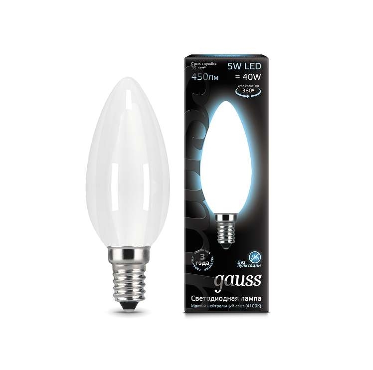 Лампа светодиодная Gauss Filament Свеча E14 5Вт 4100К OPAL