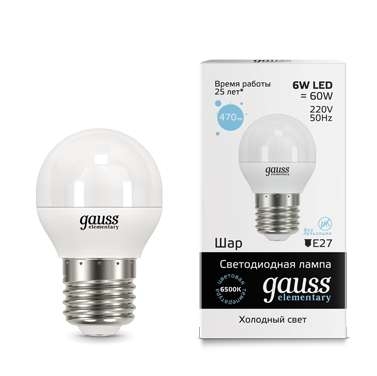 Лампа светодиодная LED Gauss Elementary Globe 6Вт E27 6500К