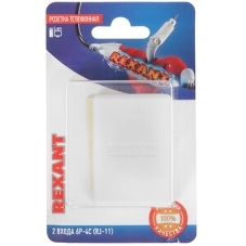 Рoзетка телефонная внешняя Rexant, 2 порта RJ-14(6P-4C), категория 3, (50 шт/уп)