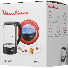 Чайник электрический Moulinex BY1S08F0 1.7 л, 2200 Вт, черный/прозрачный корпус: стекло/пластик