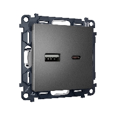 Комплект механизма розетки ALFA Антрацит серый 2USB A+C 20W (быстрая зарядка) QUANT (AP6610, VM177) MA661010