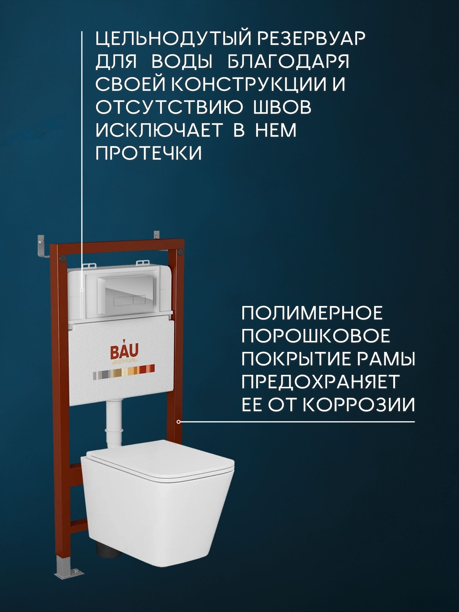 Комплект BAU 6 в 1: инсталляция BAU PRO, унитаз подвесной безободковый торнадо обратного потока Bau Stil Hurricane-2, сиденье дюропласт микролифт, клавиша хром/вставка хром