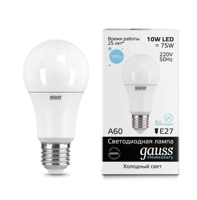 Лампа светодиодная LED Gauss Elementary A60 10Вт E27 6500К