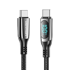 Кабель Vention USB 2.0 CM/CM с LED дисплеем - 1.2м. черный 5А PD100W, шт.