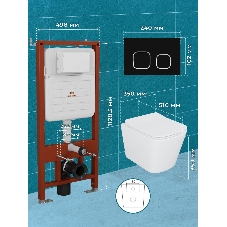 Комплект BAU 6 в 1: усиленная инсталляция BAU IDEAL, унитаз подвесной безободковый Bau Stil 51х35, сиденье дюропласт микролифт, клавиша BAU Strike, черная матовая