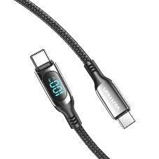 Кабель Vention USB 2.0 CM/CM с LED дисплеем - 1.2м. черный 5А PD100W, шт.