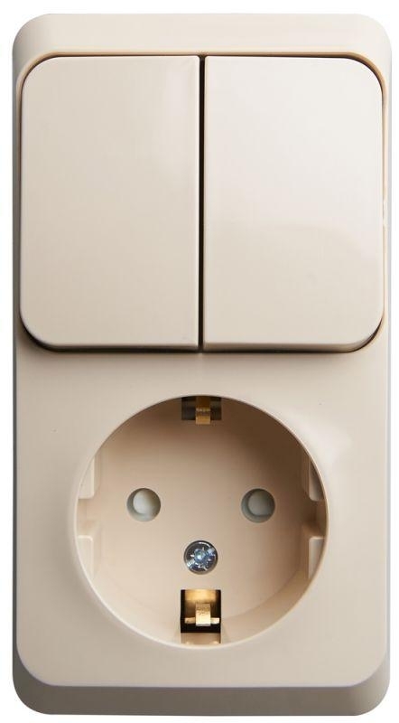 Блок Schneider-electric ЭТЮД О/У: Розетка с зазем. со шт. + Выключатель 2-клавиш., кремовый,