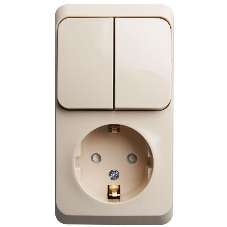 Блок Schneider-electric ЭТЮД О/У: Розетка с зазем. со шт. + Выключатель 2-клавиш., кремовый,